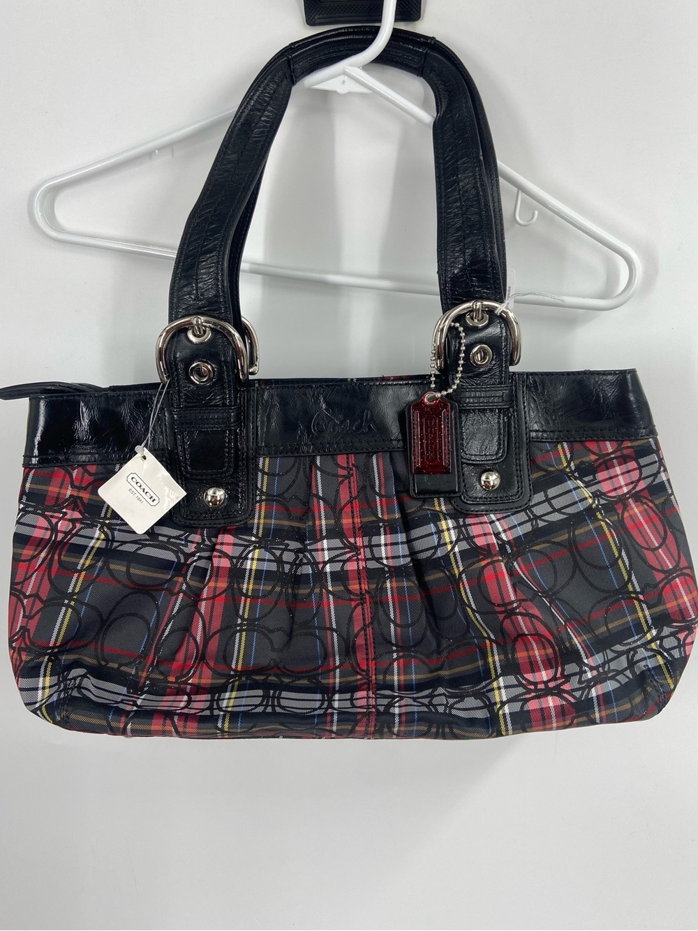 NEW Vintage Coach Poppy Signature Tartan Plaid Canvas Shoulder Bag w/Hang Tags